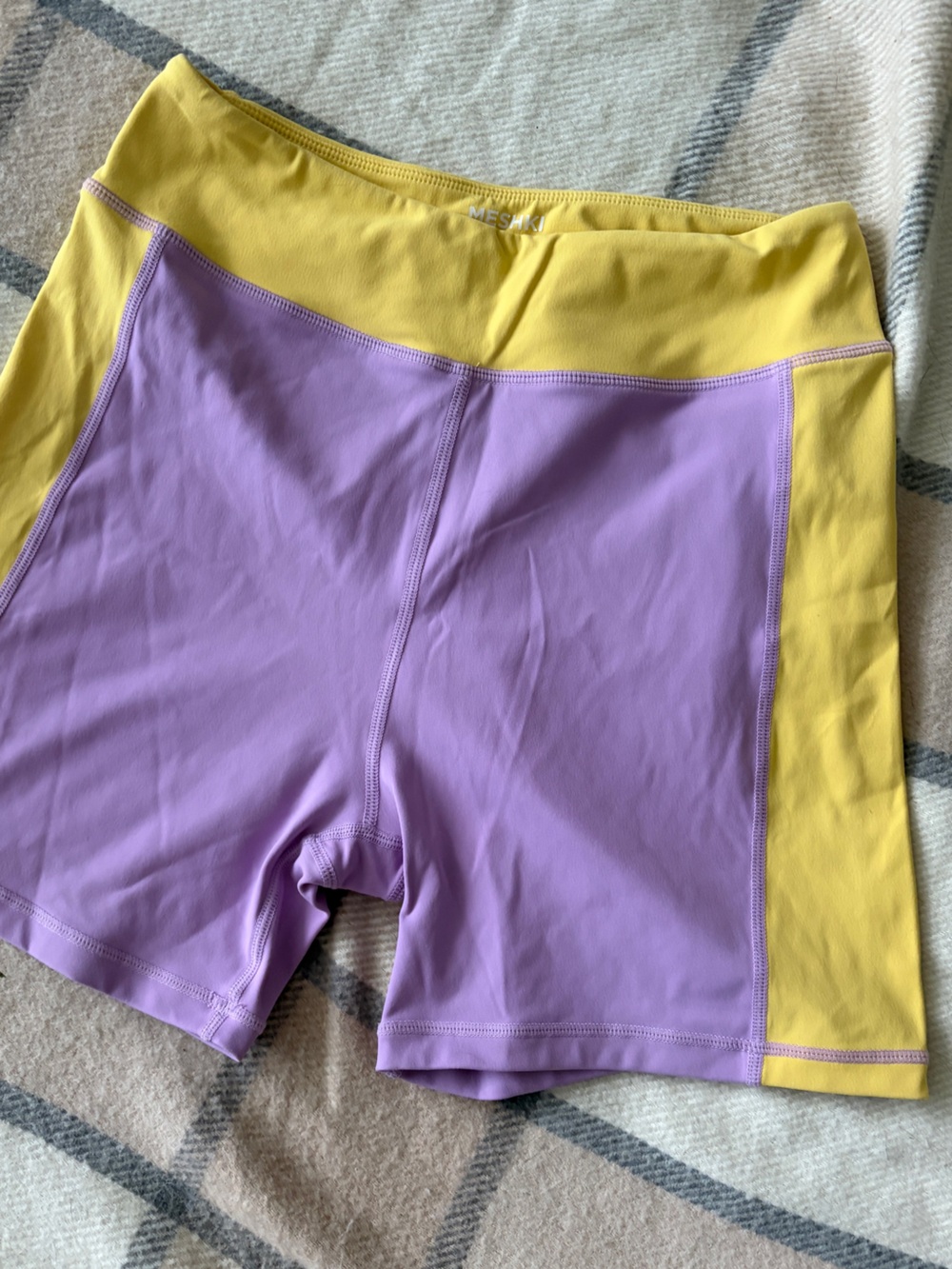 Meshki Lavender & Yellow Colorblock High-Waist Bike Shorts